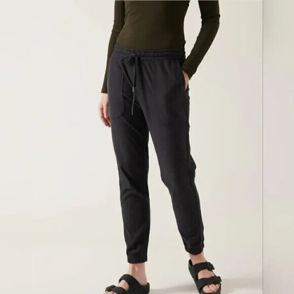 Athleta Pull-On Comfy Jogger Pants Pockets Elastic Waist Washed Black size 0 - Picture 2 of 8